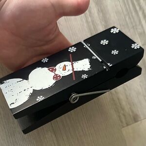 Snowman Decorated Black Clothespin